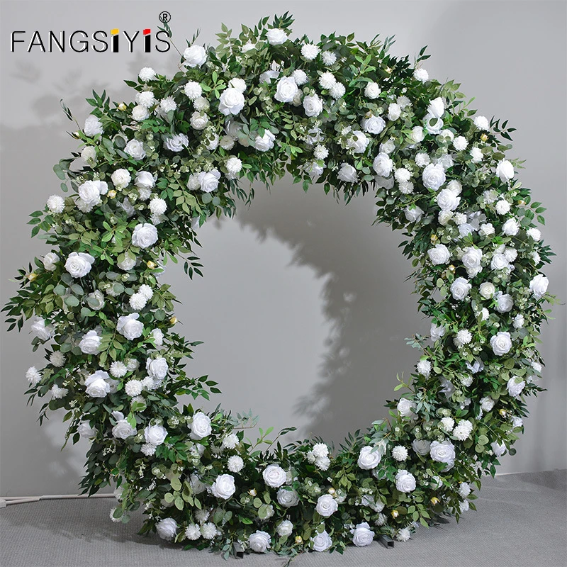 

White Rose Green Eucalyptus Leaf Plant Floral Arrangement With Frame Arch Wedding Backdrop Flower Stand Floor Flowers Runner