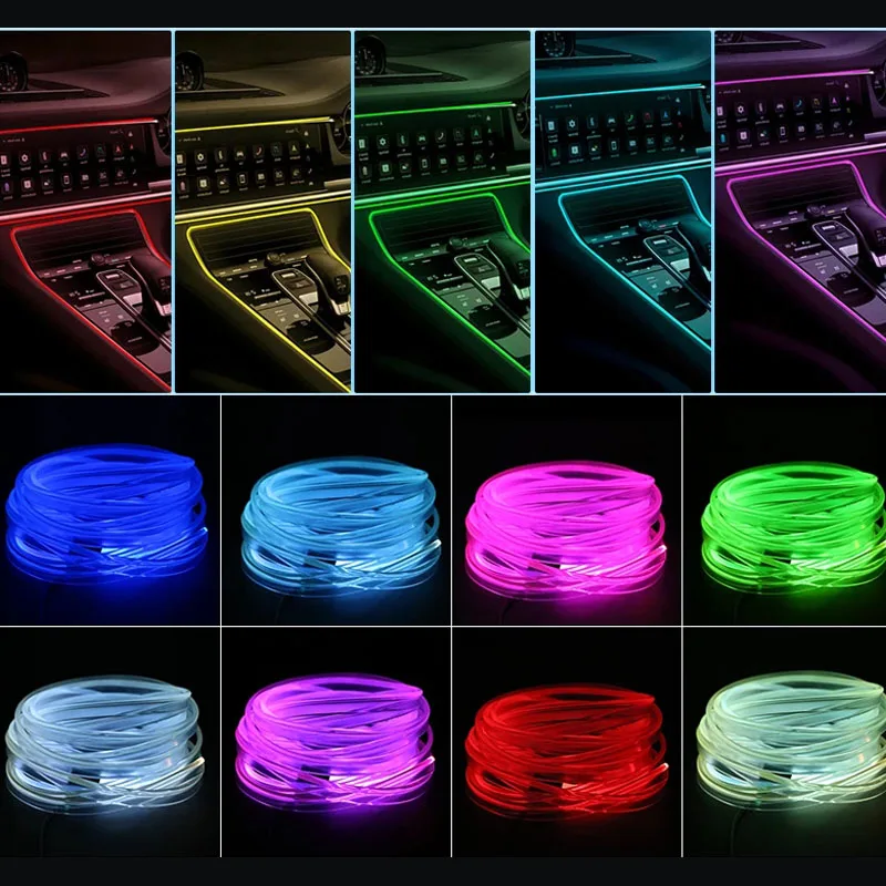 Tira de luces LED RGB para Interior de coche, lámpara de atmósfera de fibra óptica USB Invisible, compatible con Control por aplicación, 2/3/4/5M