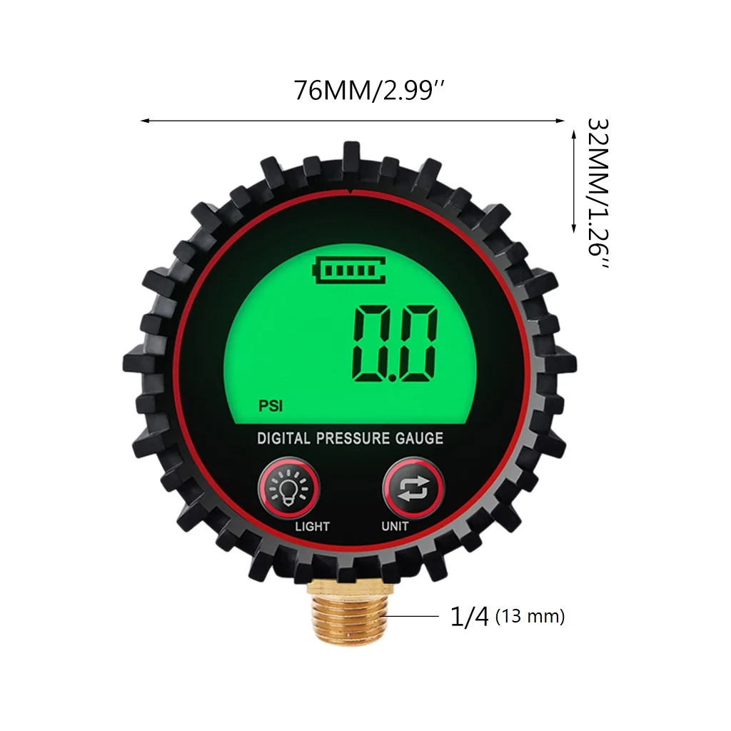 Dial Size Digital Air Pressure Gauge with 1/4\'\'Bottom Connector & Protective Boot 0-255psi Accuracy 1% Digital Tyre