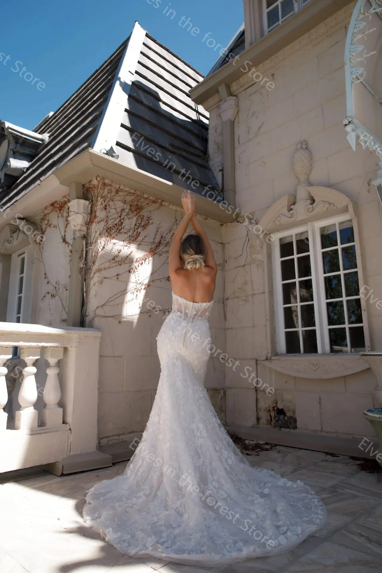 Glamoureuze ivoor trouwjurken luxe kant pailletten mouwloze bruidsjurken sexy sweep trein aangepaste vestidos de mariee