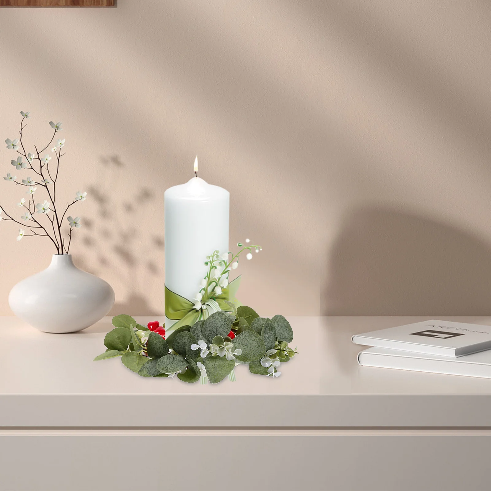 

2Pcs Artificial Leaf Heart Rings Simulation Eucalyptus Pillar Wreaths Romantic Wedding Table Centerpiece