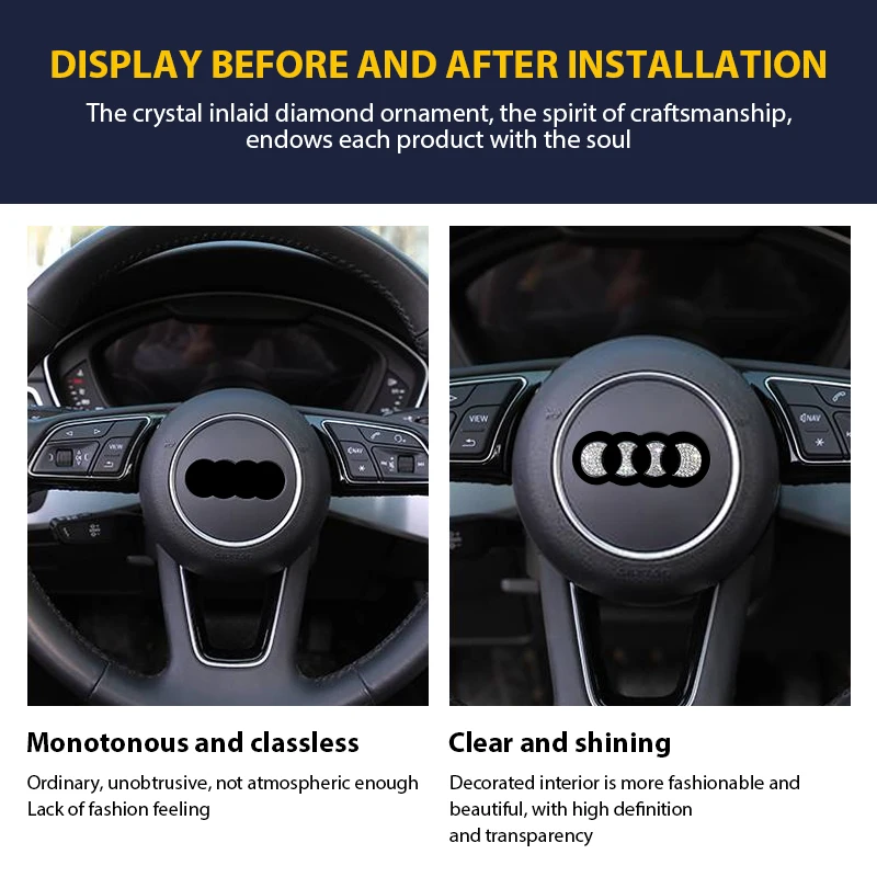 3D Rhinestone Emblem Decal Car Steering Wheel Diamond Sticker For Audi A1 A3 8p A4 A5 A6 A7 A8 Q3 Q5 Q7 S3 S5 S6 S7 S8 RS3 RS4