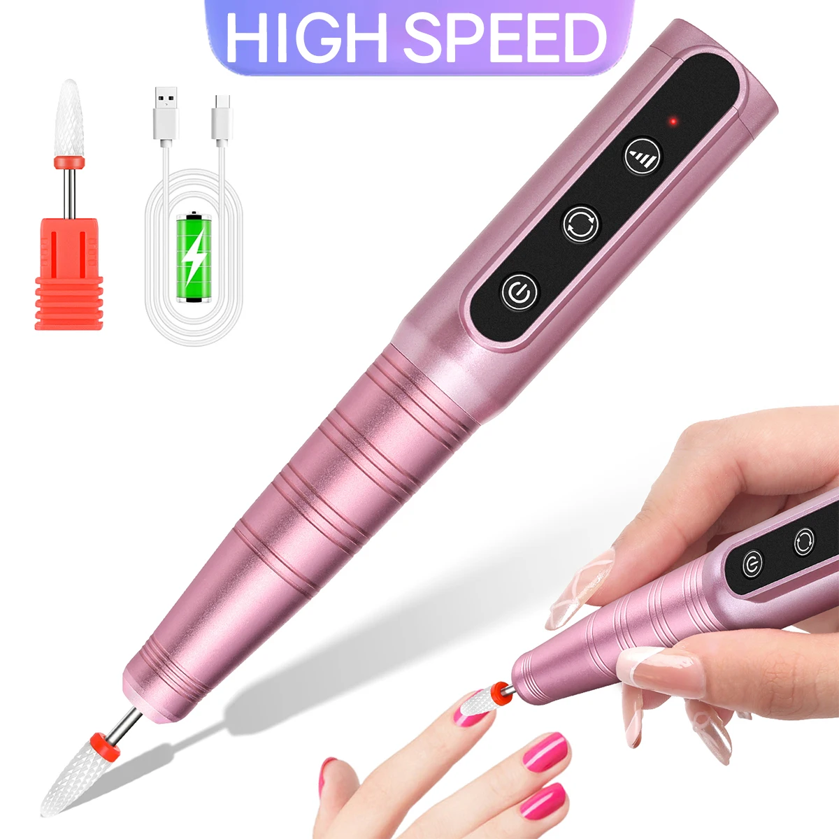 NEW Electric Nail Drill Machine 12000RPM USB Rechargeable Nail Sander For Gel Polish Cordless Manicure Machine With Low Noise