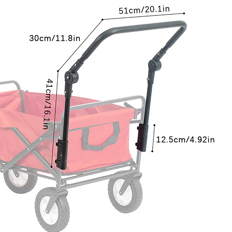 Foldable Folding Cart Push Handle Wagon Cart Equipment Black Lightweight Extendable Cart Trolley Handle Accessories For Camping