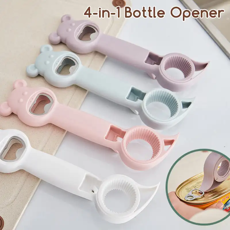 New 4 in 1 Multi Function Can Opener Bottle Opener Kitchen Tool for Jelly Jars Wine Beer and Other Plastic Bottle Opener