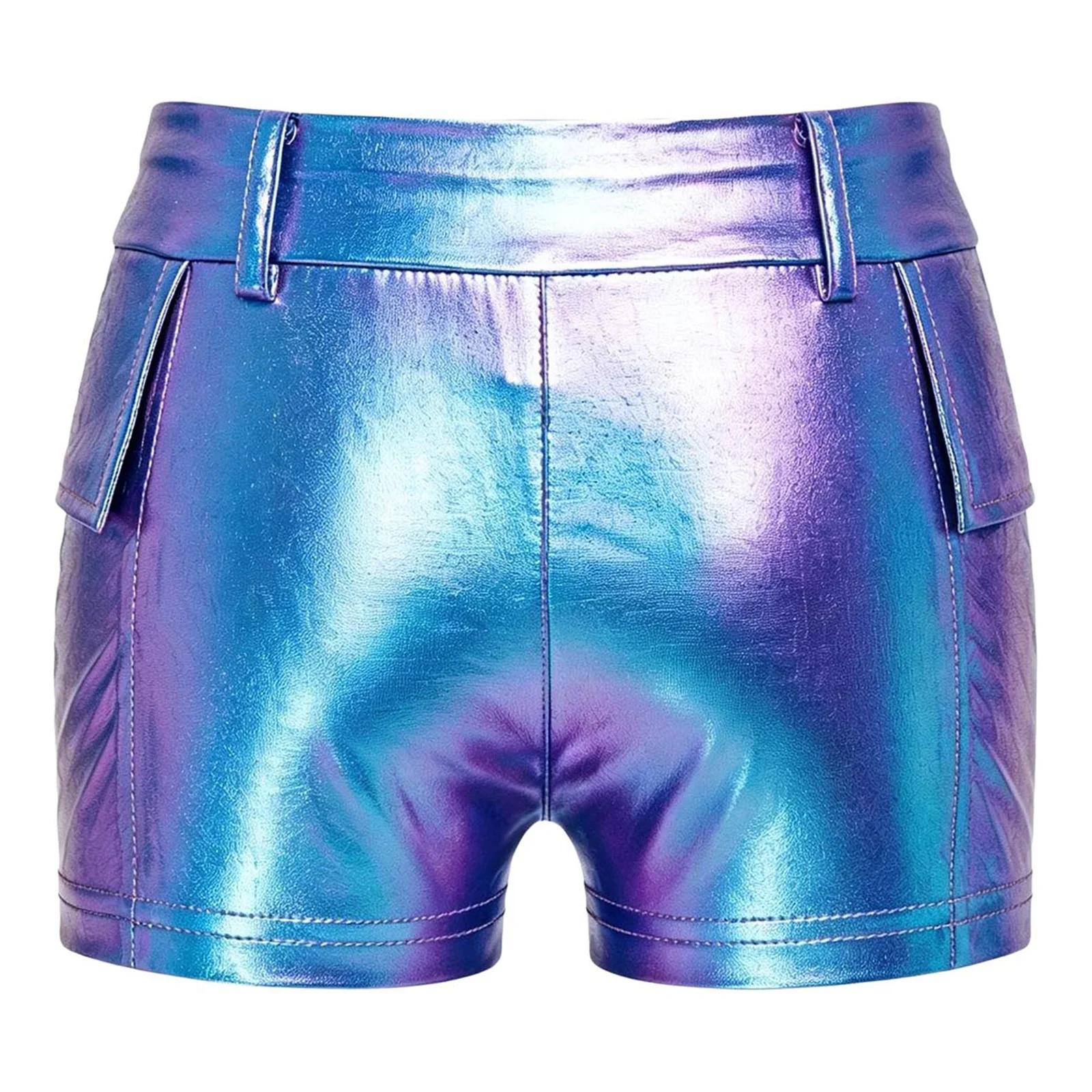 Kinder Modern Jazz Dance Bühnenauftritts-Hosen Mädchen Glänzende Irisierend Hologramm-Shorts PU-Leder Cargo-Kurzhosen – Detail 5