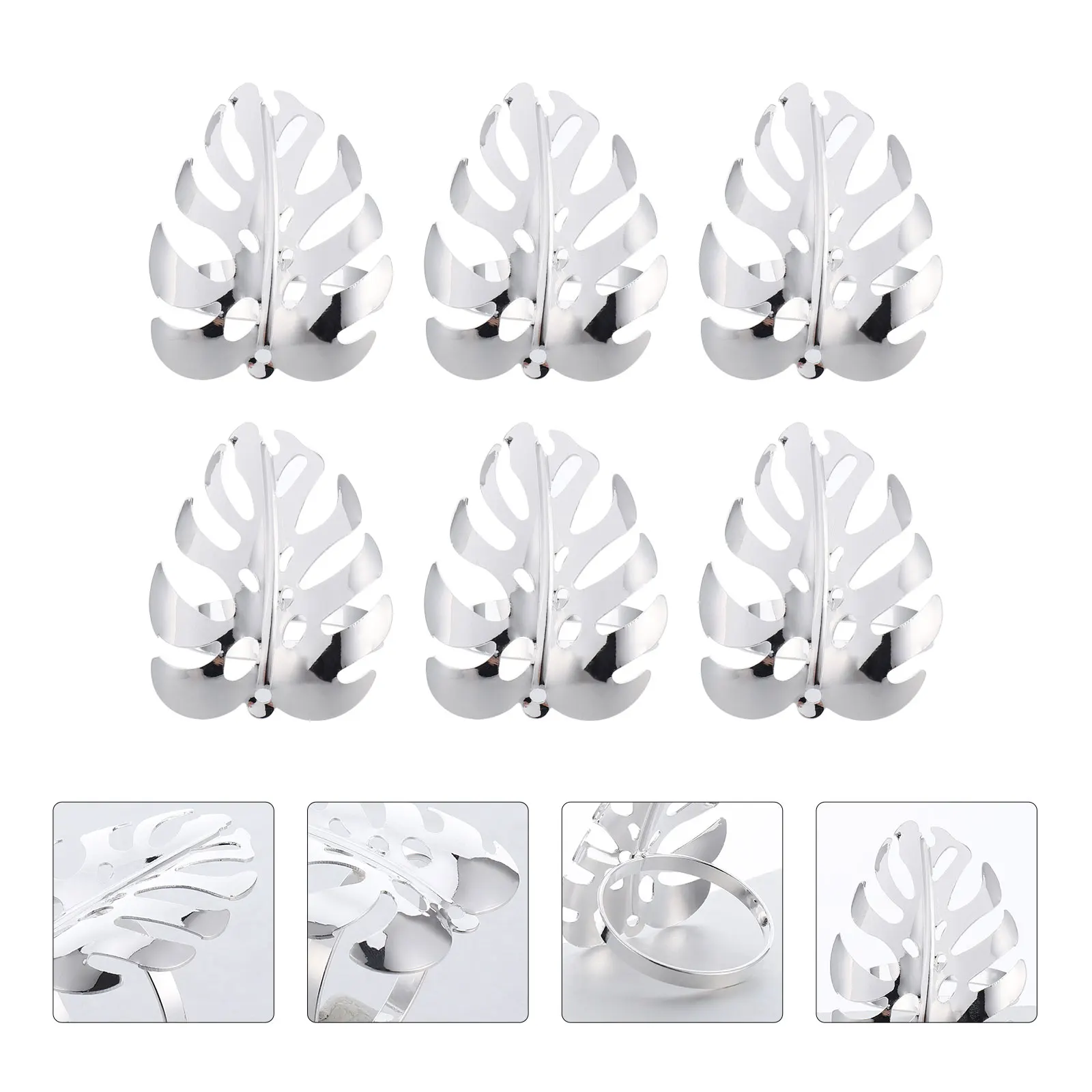 

6 Pcs Monstera Leaf Napkin Buckle Rings Fancy Holder Alloy Tabletop Decor Pretty Banquet for Tables Napkins Holders