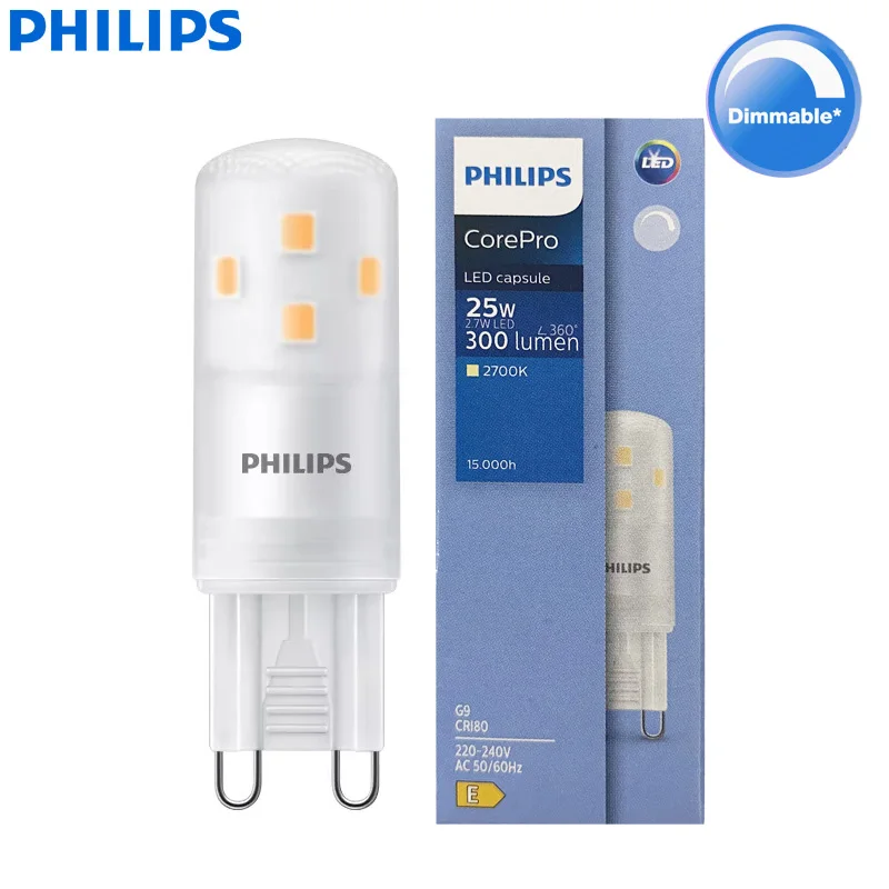 Philips CorePro LED Capsule 2.7W (=25W) G9 LED Pin Dim Lamp 2700K Warm White Light 220-240V Dimmable Bulb Hotel Shop Desk Light