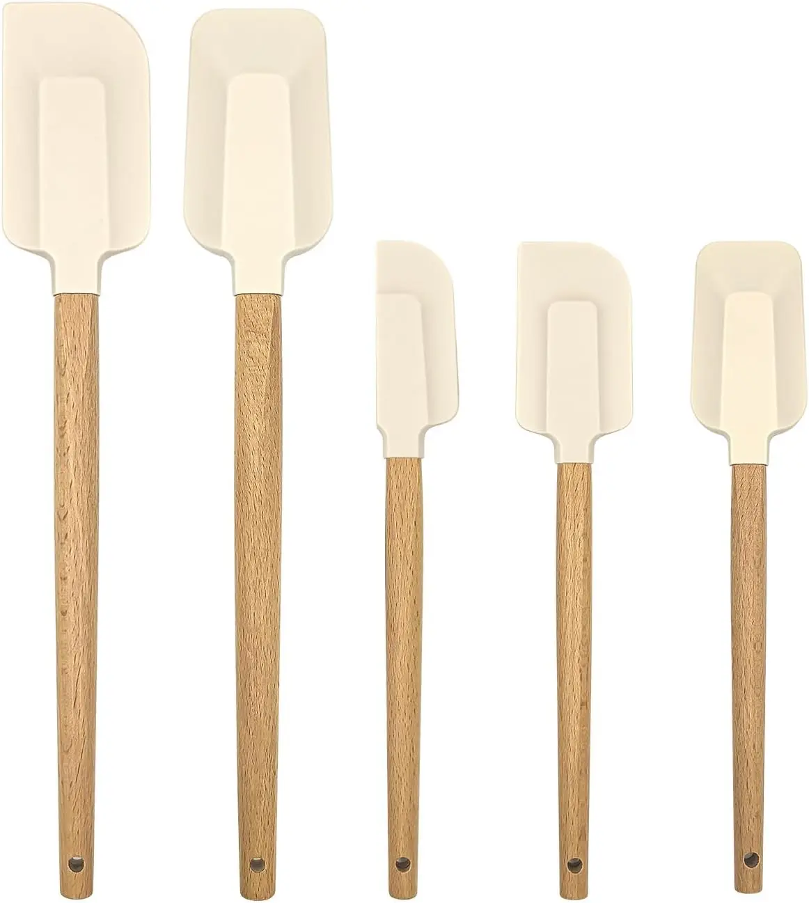 Silicone Scraper Spatula Set Food Grade Heat Resistant Baking Spatulas Non Stick Wood Handle Kitchen Cooking Utensils