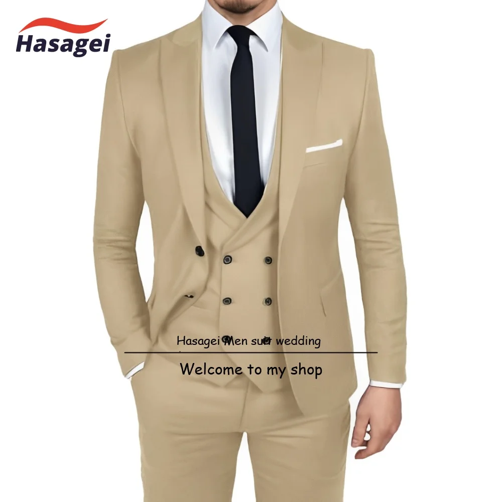 

Business Men's Suit 3 Piece Slim Fit Jacket Vest Pants Set Groom Tuxedos for Wedding Prom Formal Suits for Men