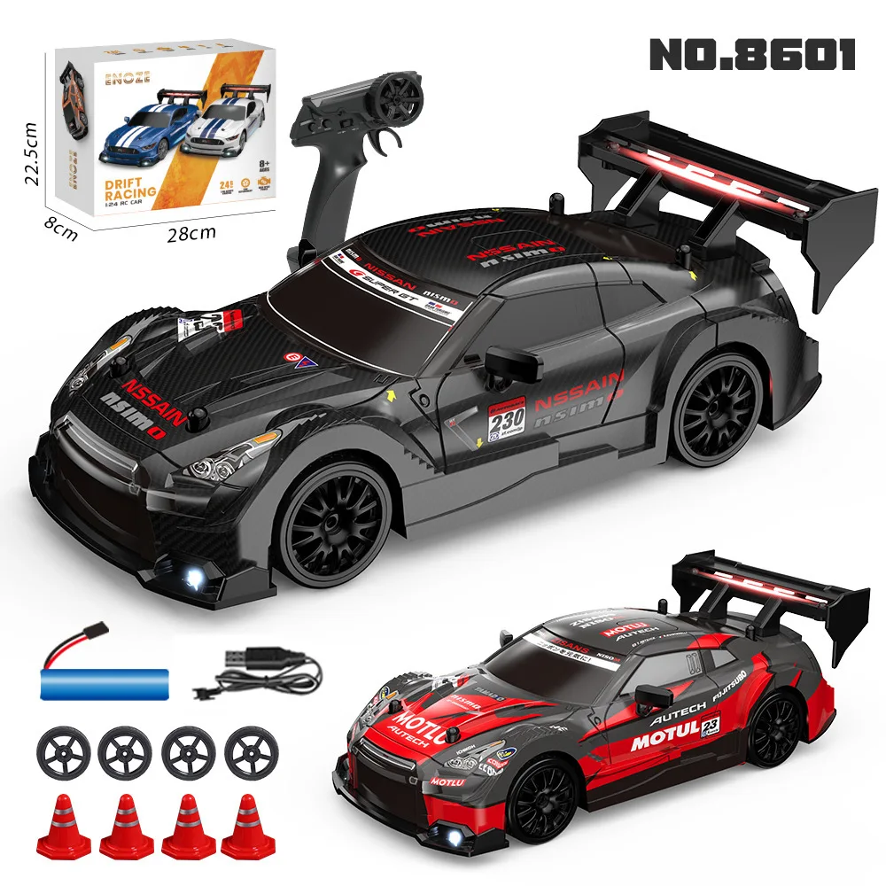 Carro de tração nas quatro rodas com controle remoto, carro de corrida de alta velocidade, brinquedo modelo simulado para crianças, menino, Rcae86, 2.4G, 1:24