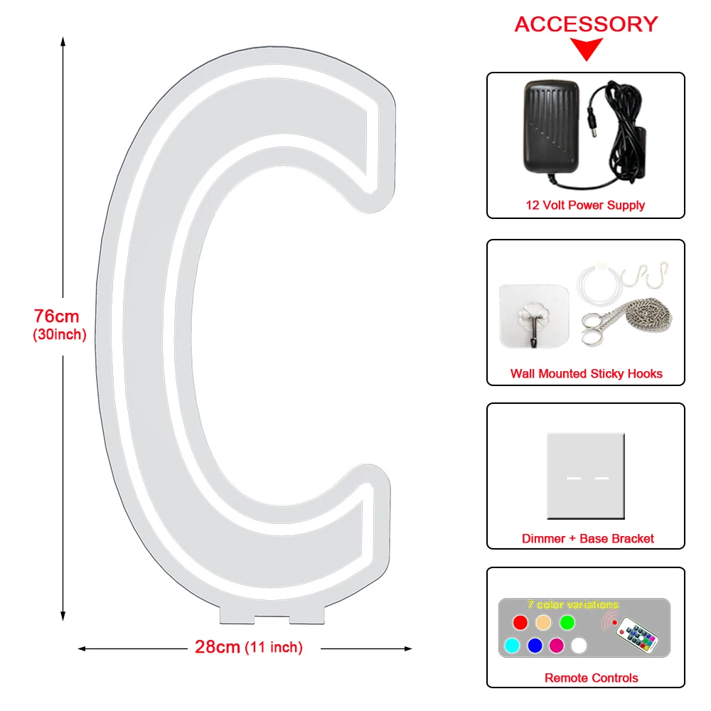 Wholesale Big Size LED Light 26 Letters A-Z Neon Sign for Birthday Party Wall Mount and Stand Night Light Clear Backboard