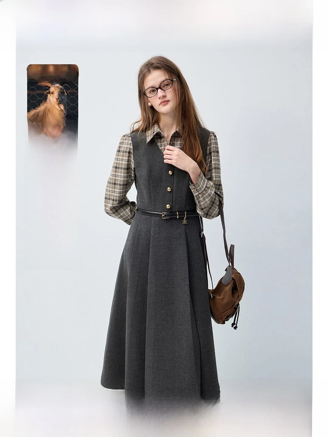 

Зимний женский костюм-двойка в клетку, больших размеров, для повседневной носки, с длинным рукавом