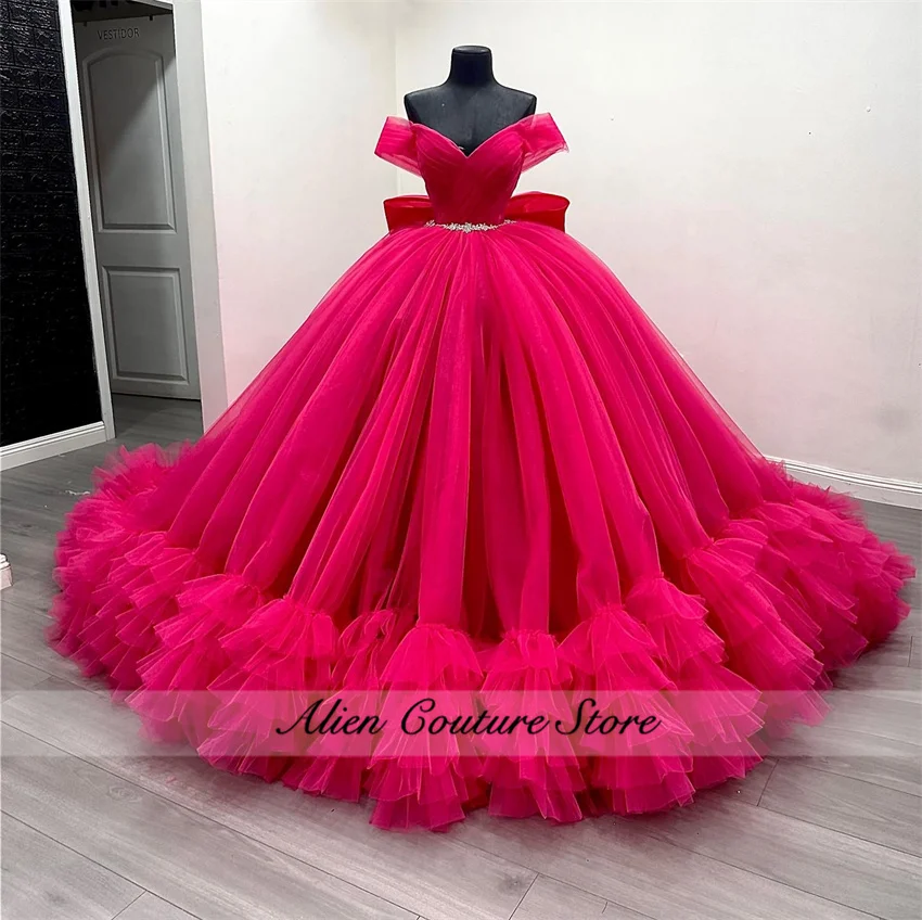 Shining Royal Blue Quinceanera Dress 2024 Ball Gown Ruffles Beads Diamonds With Bow Sweet 16 Vestidos De 15 Años  Customized