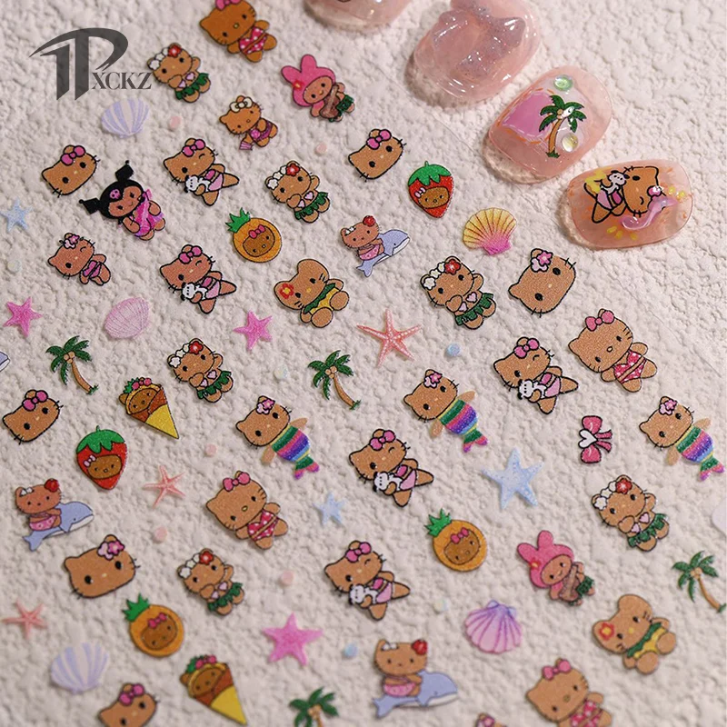 

Hawaii Sanrio Hello Kitty 3D Nail Art Stickers Nail Decals For Nails KT Cat Bow Manicure DIY Happy Accessories DIY Nail Patch