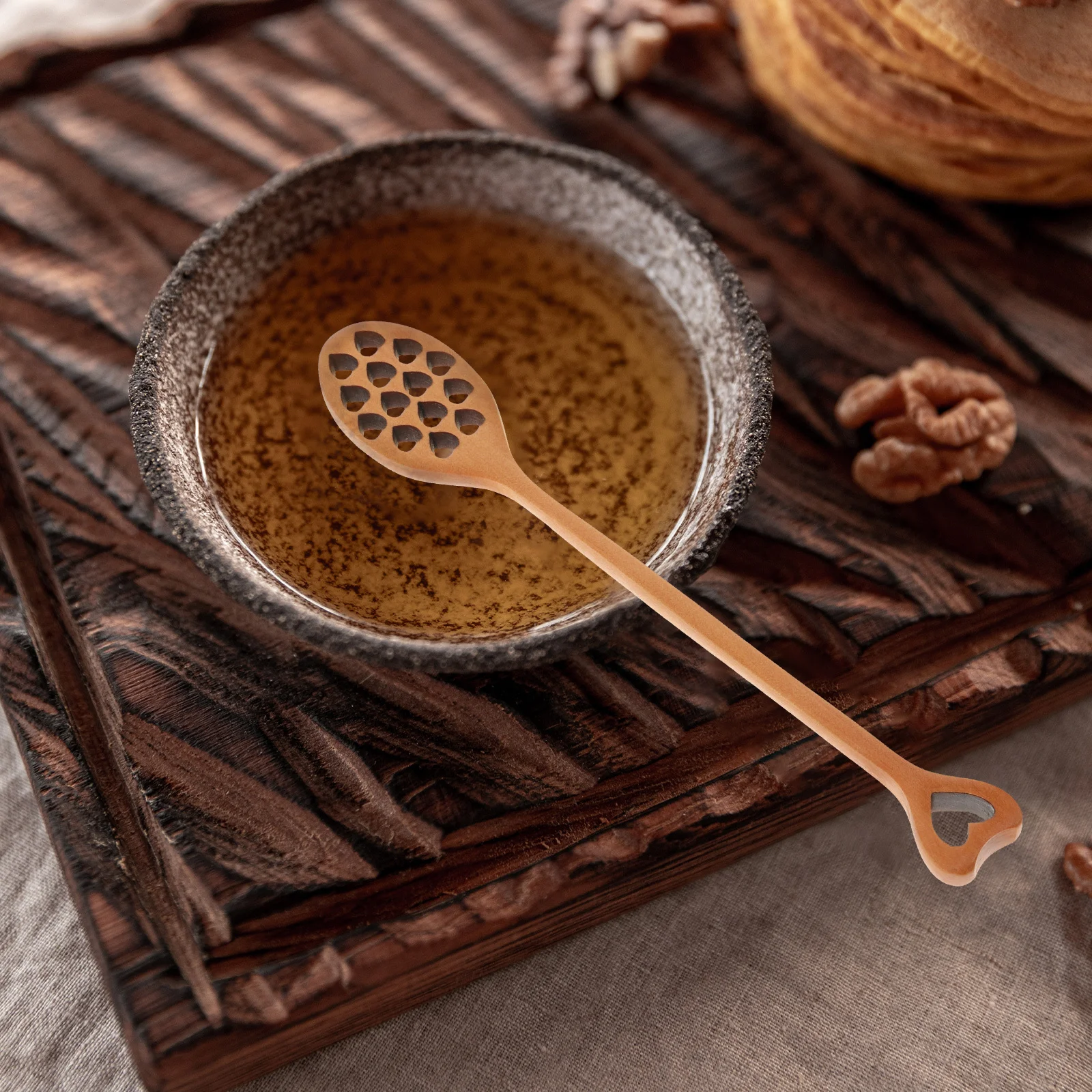 

4pcs Wooden Honey Stirring Spoon Hollow Carving Long Handle For Mixing Milk Coffee Juice Easy Hand Wash Eco Friendly Kitchen Bar