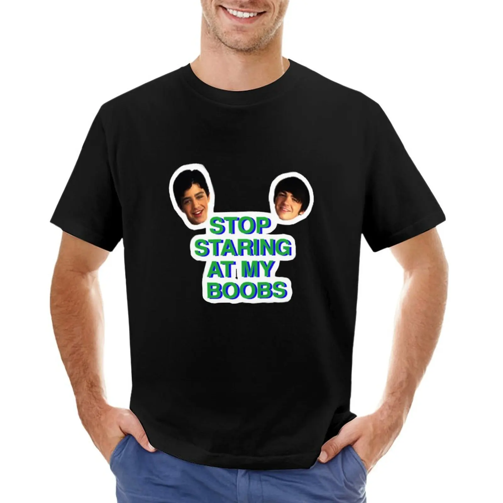 

Stop Staring at My Boobs T-Shirt summer top street wear basketball graphic tees korean fashion T-shirts for men cotton