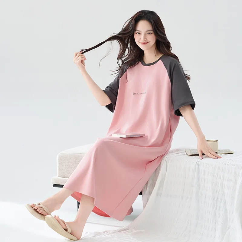 

Pure Cotton Nightdress Summer New Women's Short Sleeve Sweet Girls Sleepshirts Nightgowns Loose Casual Sleepwear Home Dress