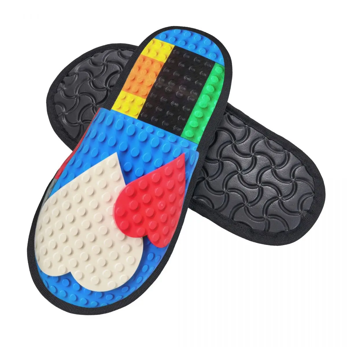 Building Blocks Heart Patern House Slippers Cozy Warm Memory Foam Fluffy Slipper Custom Print Women Indoor Outdoor Shoes
