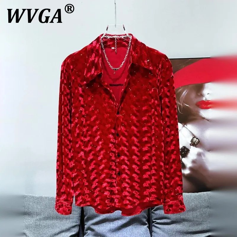 

WVGA Spring Autumn New Man Tide Fashion Starry Sky Gold Velvet Design Trendy Long Sleeve Shirt Niche Chic Casual Tops Ins W10632