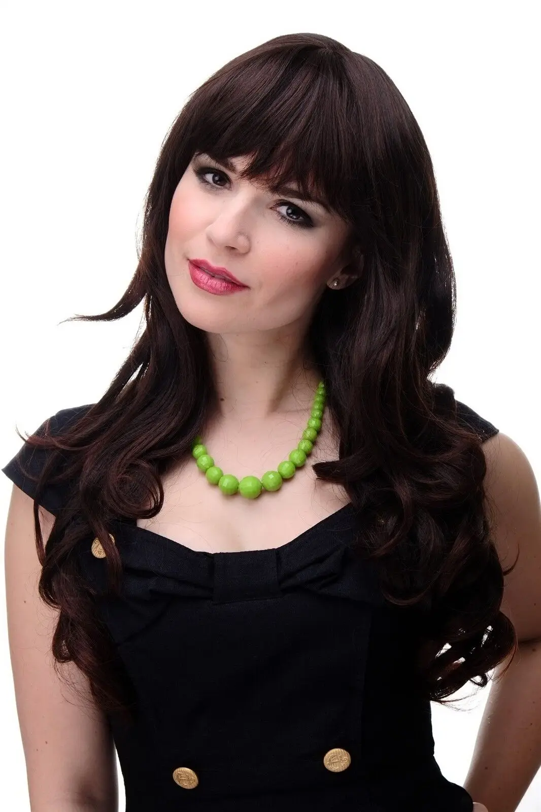 

Black-Brown Wavy Long Fringe Smooth 65cm Wigs