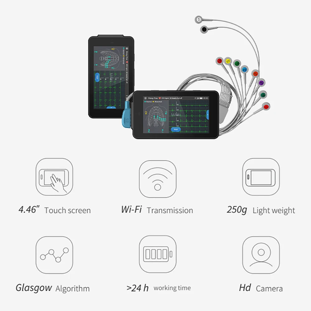 WIFI Portable ECG Machine Handheld Pocket ECG Machine Chargeable 6/12-Lead Glasgow ECG Data Analysis Transfer 250g