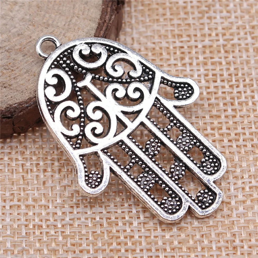 4pcs 45x30mm Antique Silver Color Hamsa Hand Charms Pendant Vintage Jewelry Accessories