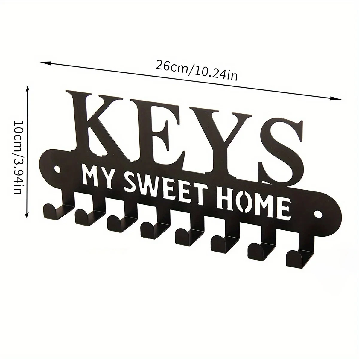 1pc Black Metal Key Holder for Wall Decorative Small Black Entryway My Sweet Home Sign Key Hanging Hangers Wall Mounted Racks