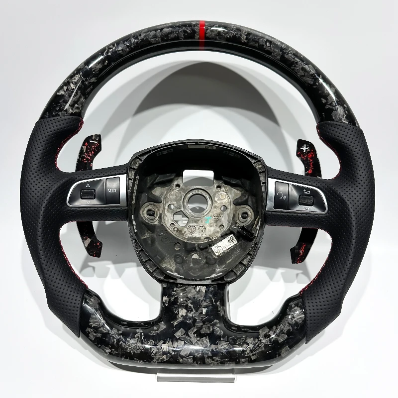 Custom Sports Steering Wheel Real Forged Carbon Fiber Red Center Line Perforated Leather Red Carbon Fiber Suitable for Audi B7