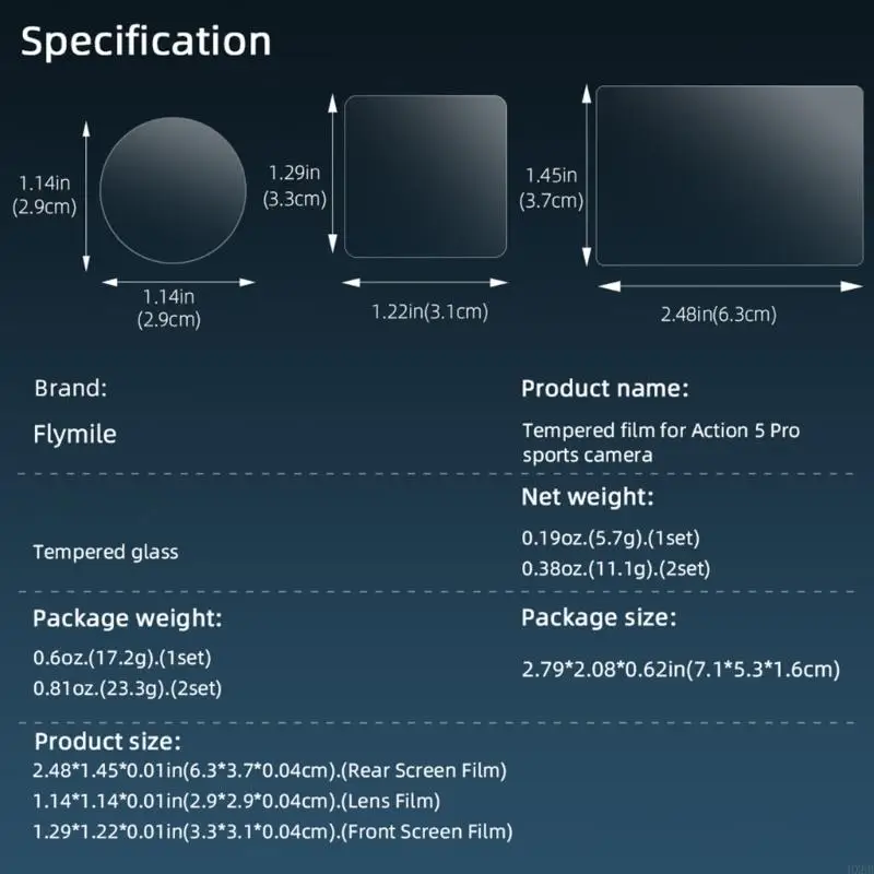HX6B Full Coverage Tempered Glass for Action 5Pro Camera Scratch Resistant and FingerprintProof Screen Film Screen Shield