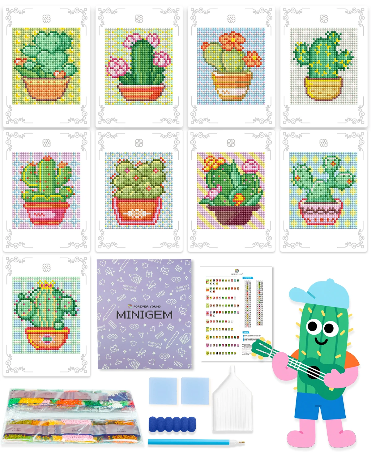 

DIY 5D Diamond Painting Kits Cactus Diamond Art Kits Mini Square With AB Drill Post Cards, for Beginners, Gift, Room Decoration