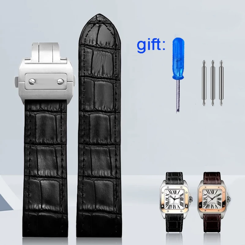 Correa de reloj de cuero de alta calidad de 20mm y 23mm adecuada para correa cartier Santos Santos 100 correas con hebilla plegable para hombres y mujeres