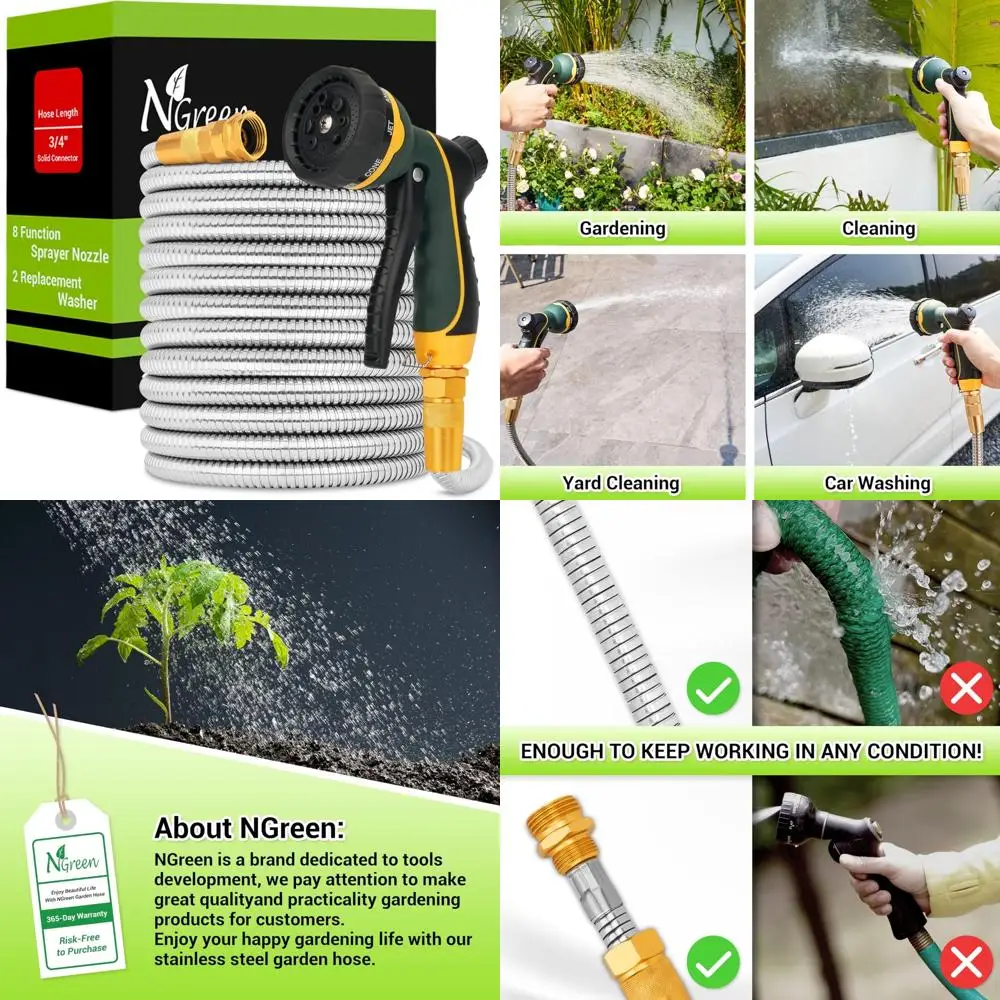 

Гибкий металлический садовый шланг с насадкой, устойчивым к проколам и ржавчине, прочным водяным шлангом из нержавеющей стали для наружного использования