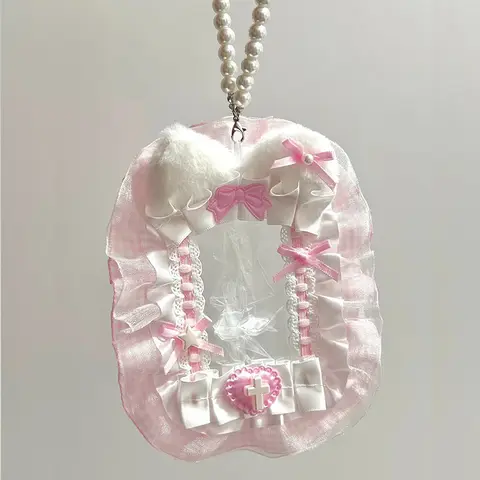 PhotoCard Top Loader Sweet DIY Plush Card Holder with Ribbon Lolita Lace Photocard Case Anime Idol Display Photo Protector Case
