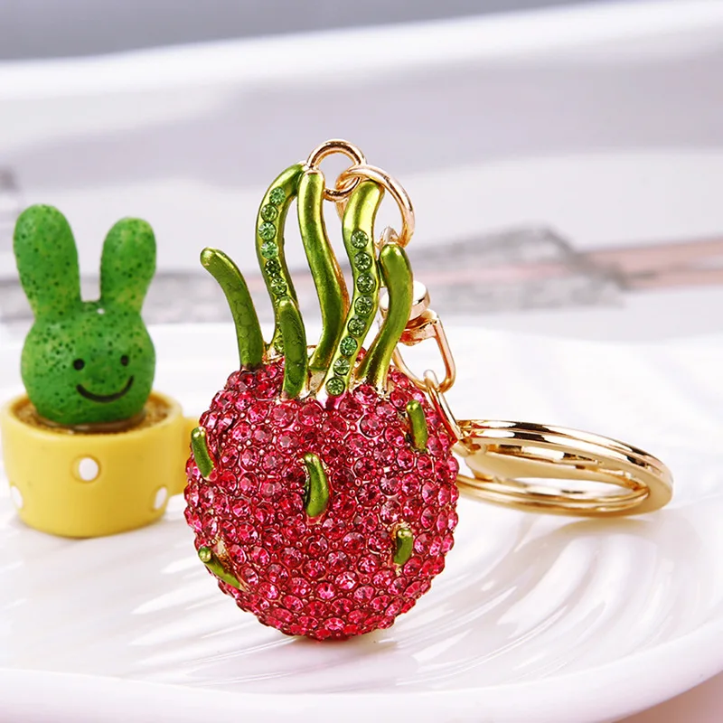 Cartoon Simulation Fruit Keychain Crystal Pitaya Keychain Bag Pendant Keychain Accessory Ornaments Gifts