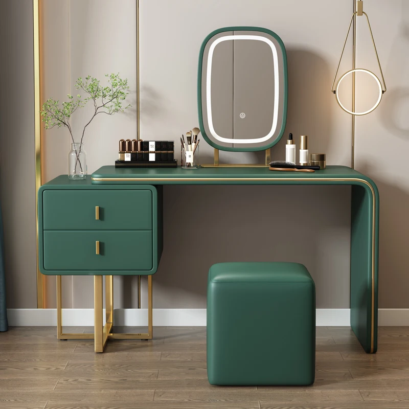 Luxury Modern Vanity Makeup Table with Smart LED Mirror and Drawers Metal Legs Bedroom Furniture Set