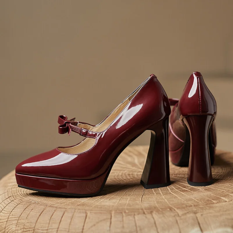 ANNYMOLI décolleté da donna piattaforma di moda tacchi alti a punta Mary Janes Bow Party primavera autunno scarpe nero vino rosso 34-39