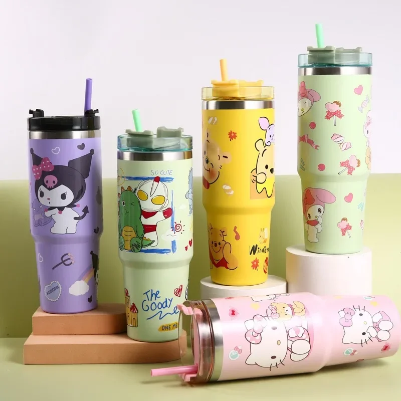 30oz Sanrio Hello Kitty Cartoon Ice Tyrant Car Cup 304 Vacuum Insulated Coffee Cups Anime Kawaii Kuromi Melody Cooler Bottles