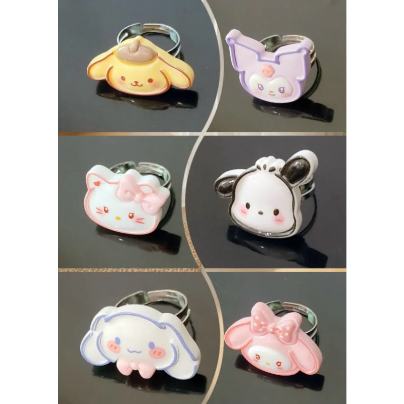 Sanrio Hello Kitty Kuromi jari Anime Gambar My Melody Pochacco Cinnamoroll kartun lucu Q cincin hadiah ulang tahun Natal