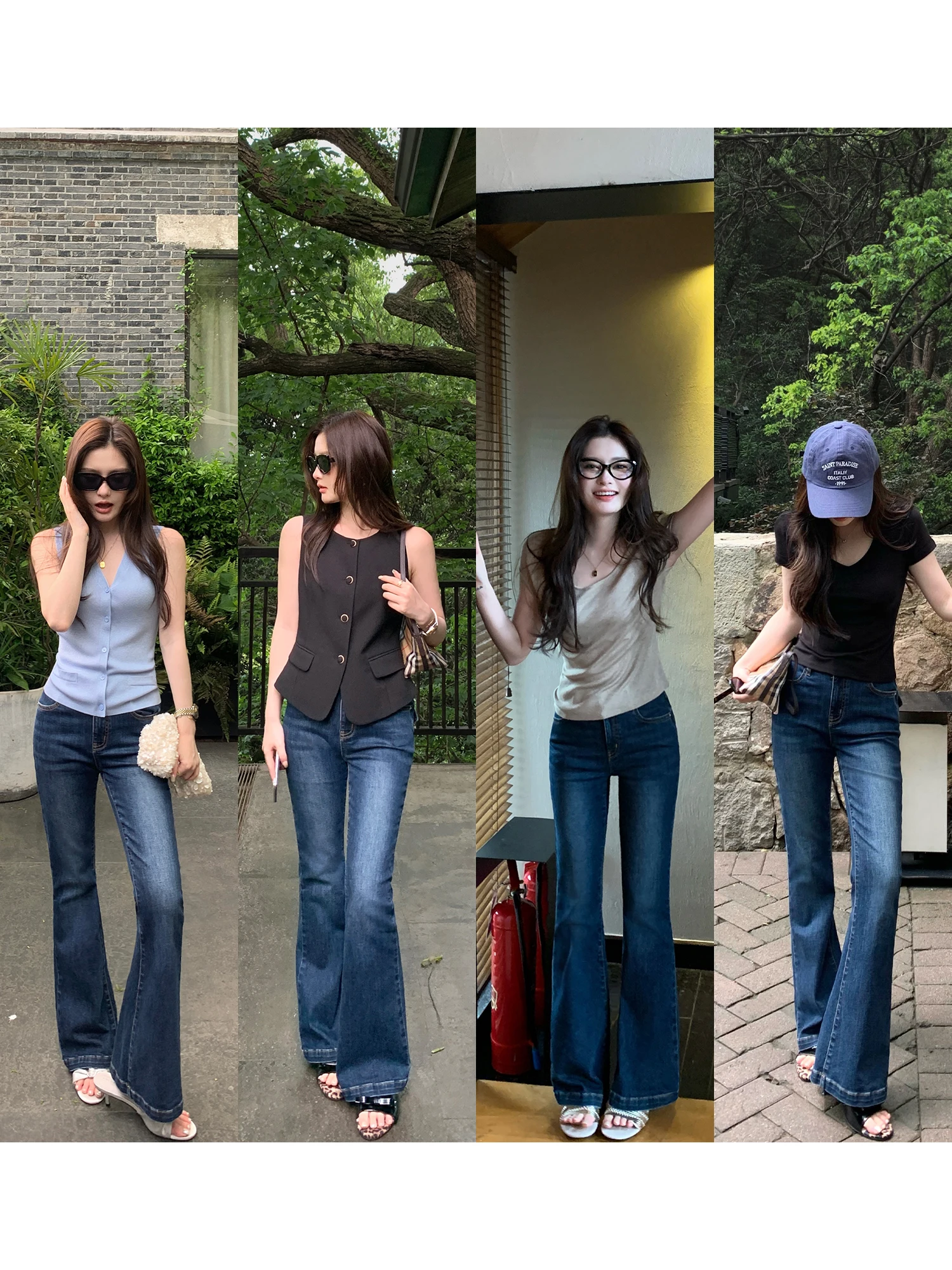 

Pusumede High Waist Flared Jeans Women's Elastic Slimming Vintage Casual Long Pants Cotton Summer Collection