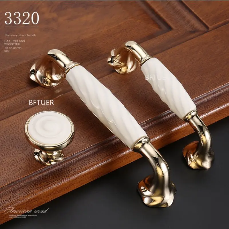 Cabinet Door Hardware Light Luxury Gold White Creamic Cabinet Handles Knobs Drawer Pulls Kitchen Door Handles Furniture Handle