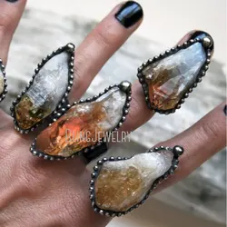 Y2k Accessary Raw Citrine Quartz Adjustable Statement Ring Fidgets Anti-stress Witchcraft Wicca Women Gothic Halloween Jewelry