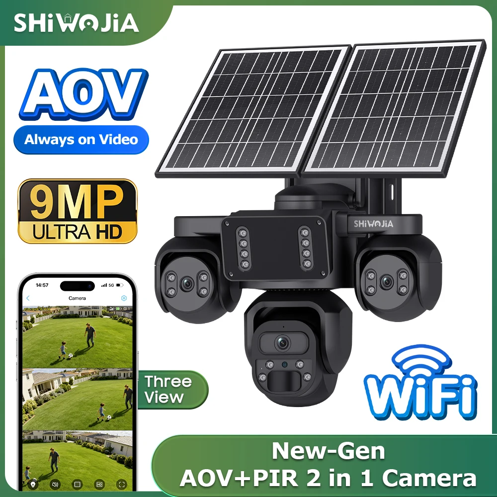 SHIWOJIA IP66 AOV 24/7 Recording 4K Dual Lens 4G/WIFI Solar Camera Outdoor Security Camera Network 20100mAh Auto Tracking