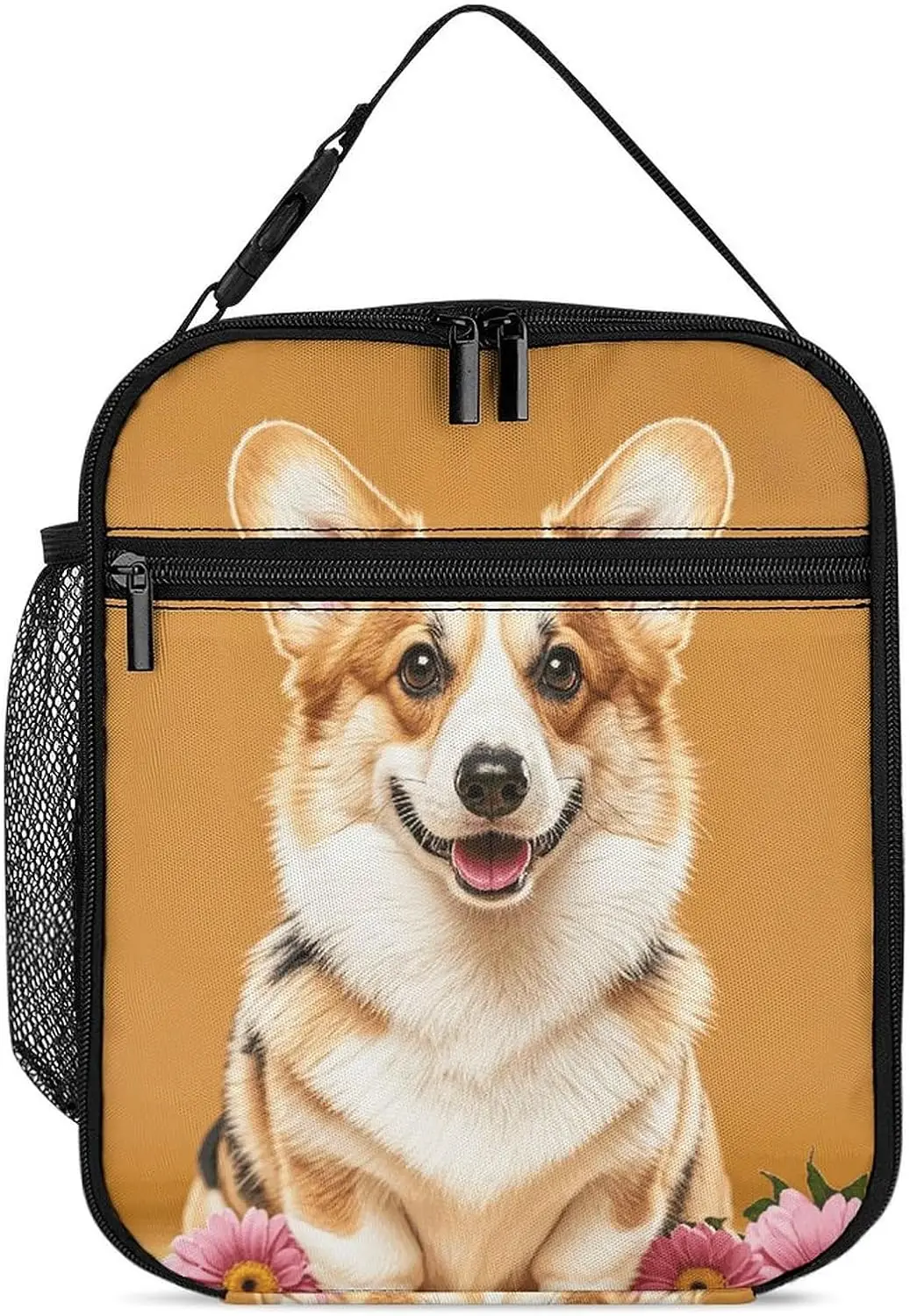 

Изолированная сумка для обеда Corgi с цветочными цветами для мужчин и женщин, многоразовая портативная сумка-холодильник для обеда, герметичная сумка-холодильник для офиса Wo