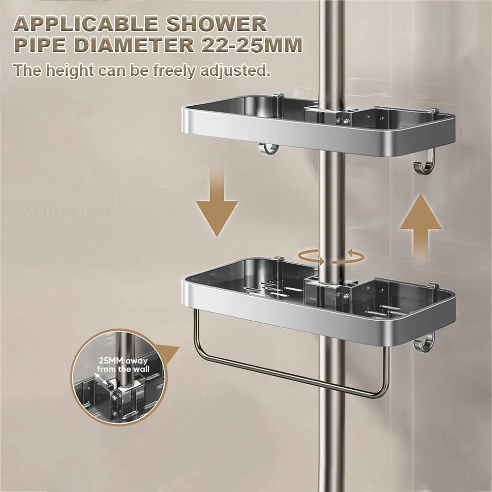 Aluminum Shower Shelf With Towel Rack Bathroom shelf Without Drilling Soap Shampoo Holder Shower Tray Bathroom Organizer