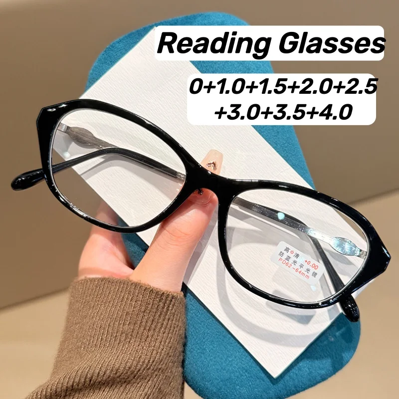 

Fashionable Small-Frame Oval Reading Glasses Women's INS Style Blue Light Blocking Retro Black-Frame Presbyopia Glasses