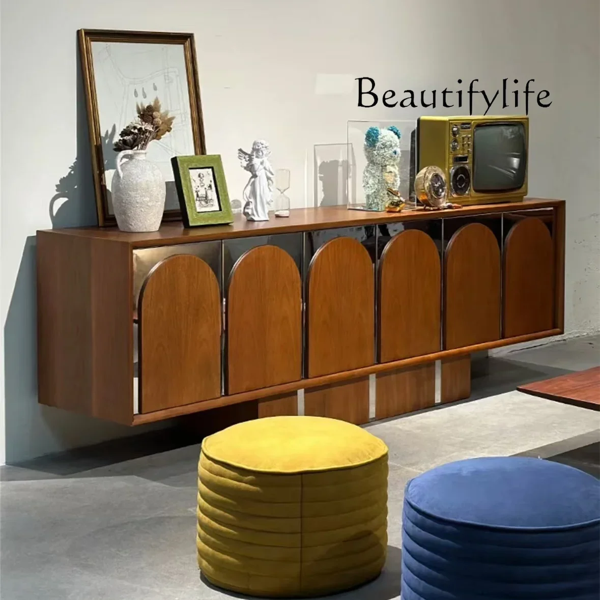 

BJ Nordic Simple Modern Creative Design Solid Wood Dongting Bridge Household Wall Side Cabinet Arch Locker