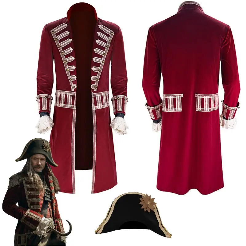 

Captain Hook Cosplay Fantasy 2023 Movie Peter Cosplay Pan Pirate Disguise Costume Hat Men Cosplay Outfits Male Halloween Clothes