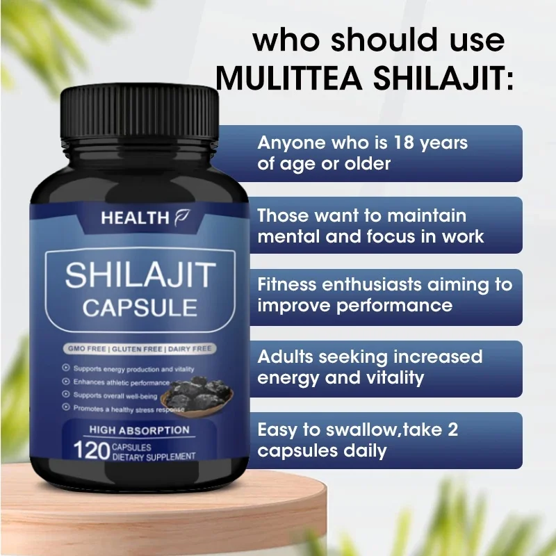 Organic Shilajit Supplement 400mg 50% Fulvic Acid, Ginseng 100mg For Androgen Balance Energy Supplementation