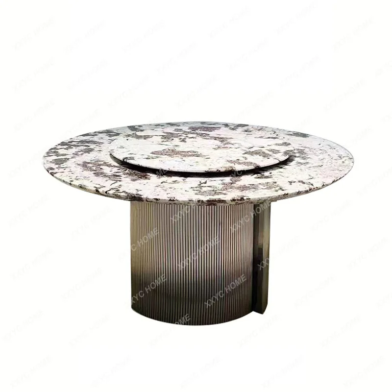 Snow Mountain Flying Fox Natural Luxury Stone Round Dining Table Villa Light Luxury High-end Marble Round Rice Table with